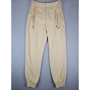 Forever 21 Joggers Women's Size Large Cream Side Lace Up Athleisure Gym Casual